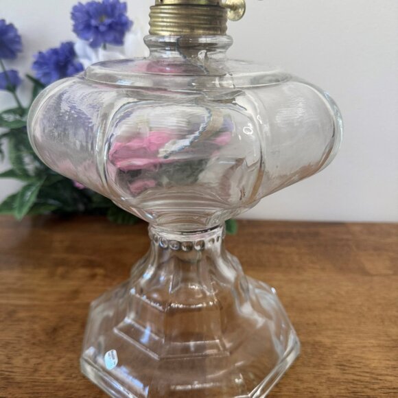 Clear Glass Oil Lantern Mexico – Hexagonal Pedestal Hurricane Chimney Brass Wick - Picture 3 of 6